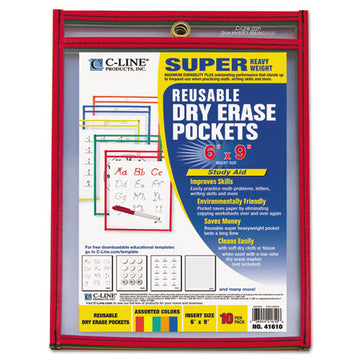 C-Line® Reusable Dry Erase Pockets, 6 X 9, Assorted Primary Colors, 10-pack freeshipping - TVN Wholesale